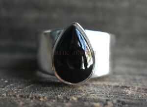 Natural Black Onyx Gemstone with 14K White Gold Plated Silver Ring for Men #1176