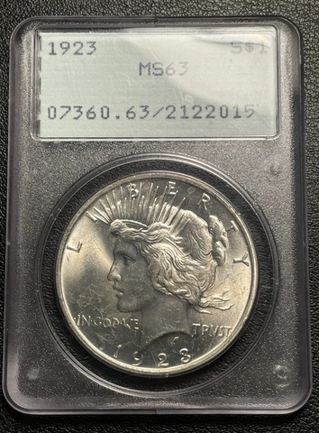 PCGS MS63 1923 Peace Dollar OGH Rattler Cover