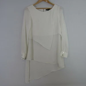 White House Black Market Womens 6 White LS Tunic Blouse Asymmetric Shirt S - Picture 1 of 10