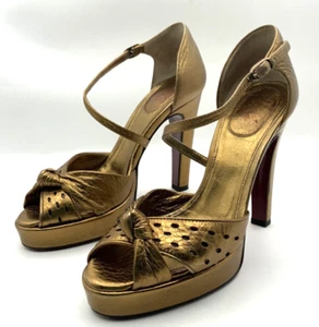 DOLCE & GABBANA Zapatos Dorado Lurex Correa al Tobillo Tacón Sandalias Talla 35 EE. UU. 4,5 - Imagen 1 de 21