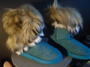 Mode-Damen blau Suide Feder Zierleisten Stiefel - Bild 1 von 1