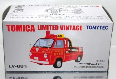 Camión de bomberos Tomica Limited Vintage TLV-68a Subaru Sambar Pump (Okabe Town) 1/64 Foto 1 de 4