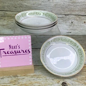 Mikasa ARABESQUE 9361 Green Scroll Design Gold China Fruit Dessert Bowls Set 4 - Picture 1 of 11
