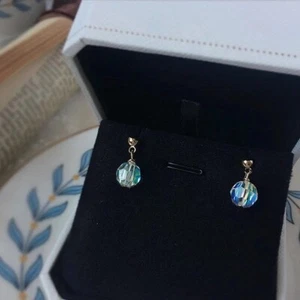18k Gold Plated Clear Aurora Borealis Faceted Austrian Beads Studs 8mm Earrings - Picture 1 of 3