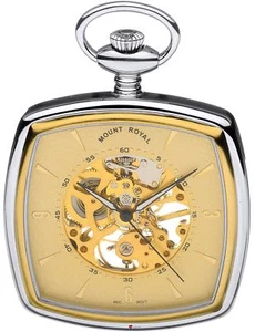 Skeleton Pocket Watch Two Tone Squared Case Open Face 17 Jewel Gift Box - Imagen 1 de 3
