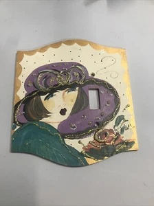 Vintage Handpainted Wood VICTORIAN LADY Single Light Switch Plate Cover RUBY - Picture 1 of 2
