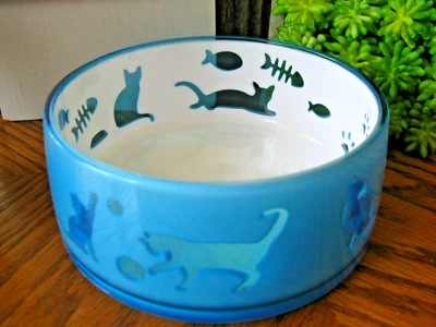 "Nuevo cuenco antideslizante de acrílico azul y blanco para gatos gatitos agua o comida para mascotas - 4,5"" x 2""" Foto 1 de 4