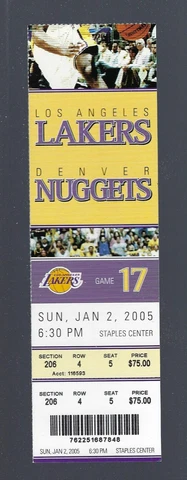 KOBE BRYANT 42 PTS - 2005 NBA NUGGETS @ LOS ANGELES LAKERS FULL TICKET - JAN 2 Cover