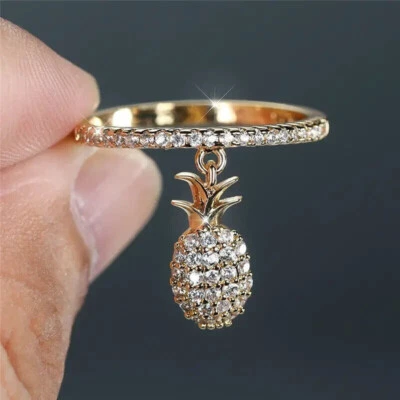 0.75 Ct Round Diamond Band Pineapple Charm Anniversary Ring 14K Yellow Gold Over - Image 1 of 4