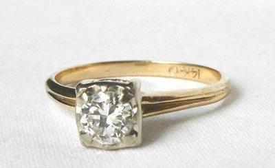14K Gold Vintage 1950s Old Cut Diamond Solitaire Illusion Engagement Ring Sz 7 - Image 1 of 4