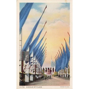 1934 Ein Jahrhundert des Fortschritts Chicago Weltausstellung Avenue Flaggen Postkarte - Bild 1 von 2