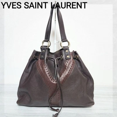 Yves Saint Laurent Reversible Tote Bag SAC DOUBLE Leather Brown Authentic Used - Image 1 of 4