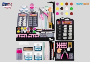 Kit de uñas acrílicas para principiantes con polvo brillante - 12 colores, juego de arte en uñas hágalo usted mismo - Imagen 1 de 6