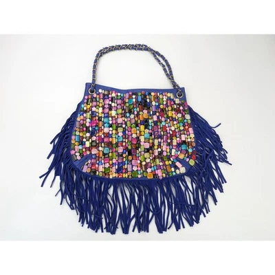 Colorido Bolso Hobo de Hombro Azul Boho Multicolor con Cuentas Flecos Cadena Correa ¡LIMPIO! Foto 1 de 4