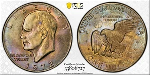 Eisenhower Dollar 1972 Type 3 PCGS MS65: Deep Album Toning Obv. & Rev. - Picture 1 of 3