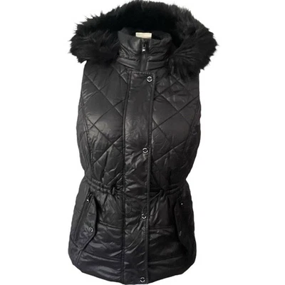 Michael Kors Chaleco acolchado negro acolchado con capucha desmontable de piel sintética talla: M Foto 1 de 4