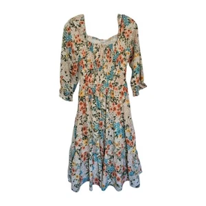 Baltic Born Midi Dress Marta Summer Floral Smocked 3/4 Puff Sleeve Size S - Picture 1 of 11