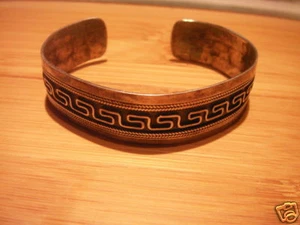 vintage 1000 silver Niello cuff bracelet,Greek key,hand wrought - Picture 1 of 2
