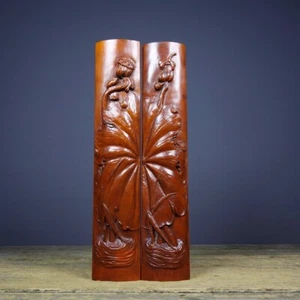 Chinese Exquisite Hand-carved Plants Carving Boxwood Paperweight A Pair - Picture 1 of 9