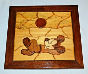 Vintage Disney Mickey Mouse Intarsia Wood Carved DIE CUT Wall Art RARE - Picture 1 of 4