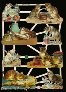 German Embossed Scrap Die Cut Relief - Playful Kittens / Cats Too Cute EF7340 - Picture 1 of 1