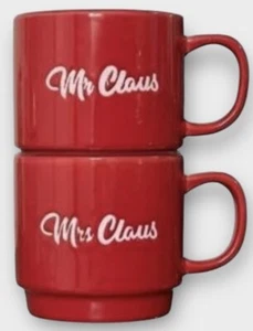 Mr & Mrs Claus Stackable Red Mugs Christmas Holiday Microwave Dishwasher Safe - Picture 1 of 3
