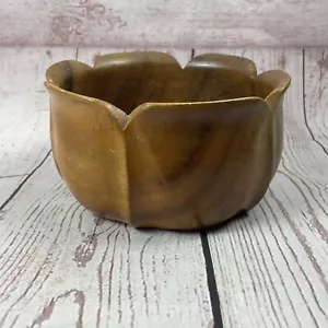 Vintage Hand Carved Monkey Pod Wooden Tulip Flower Bowl MCM Boho Decor - Picture 1 of 8