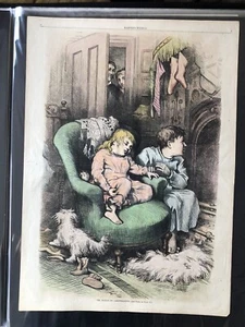 1876 THOMAS NAST HARPER’S WEEKLY HAND-COLORED THE WATCH CHRISTMAS ENGRAVING - Picture 1 of 3