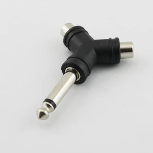 1x 6,35 mm 1/4 Zoll Mono-Stecker auf 2 Cinch-Buchse Splitter Adapter vernickelt Y-Typ - Bild 1 von 6