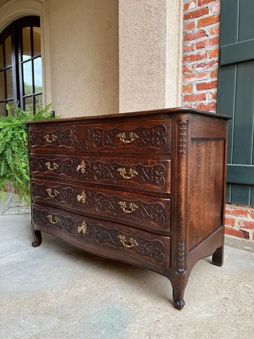 Antique French Chest of Drawers Cabinet Commode Louis XV Carved Oak Sideboard Cover