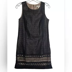 LOFT Black lace overlay Sleeveless Dress size 8 Petite shift cotton - Picture 1 of 10
