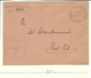 Carta desde el Deutschland a Kiel, el 3 de Junio de 1937 - Imagen 1 de 2