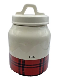 Rae Dunn Canister YUM Buffalo Plaid di Magenta Collezione Artigianale Natale 7" - Foto 1 di 11