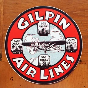 Airline Luggage Label | Gilpin Air Lines Label | Mid Century America | VERY FINE - Picture 1 of 1
