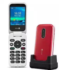 DORO 6820 FLIP PHONE BIG BUTTONS 4G MOBILE PHONE WITH CRADLE UNLOCKED RED BOXED - Afbeelding 1 van 3