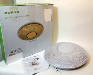 Corso 20” LED Flush Mounted Light Modern Crystal White Round Ceiling Fixture - Picture 1 of 18