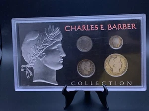 The Morgan Mint Charles E. Barber Coin Collection V5C, 10C, 25C & 50C in Frame - Picture 1 of 8