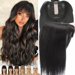 100% Remy Human Hair Bang Topper Clip In Women Toupee Silk Base Wiglet Hairpiece - Picture 1 of 127