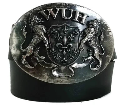 WASHED UP HOLLYWOOD 1.75” LIONS FLEUR HERALDIC OLD SILVER #065VS WUH BELT BUCKLE - Image 1 of 4
