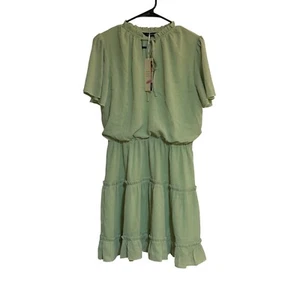 Neu mit Etikett Dokotoo grünes Damen-Midikleid mit Rüschen und Bindeband am Ausschnitt & kurzen Ärmeln Größe M - Bild 1 von 7