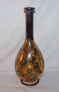 Decanter vino vintage giallo ambra art nouveau cristallo argento sovrapposizione senza tappo - Foto 1 di 5