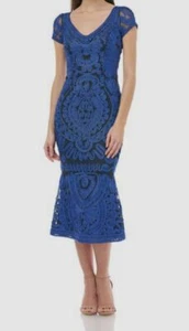 $399 Js Collections Women's Blue Soutache Lace Short Sleeve Sheath Dress Size 10 - Picture 1 of 2