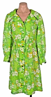 Vintage 60s 70s Kaftan PSYCHEDELIC Mod Dress Hippie Festival Kaftan Neon Floral - Image 1 of 4