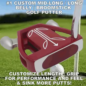 LEFTHAND RED TWIN ENGINE LONG BELLY BROOMSTICK CUSTOM MADE GOLF PUTTER 38-48" - Picture 1 of 11