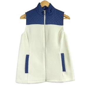 Croft & Barrow Vest Women Sz S Ivory Blue Sherpa Fleece Quilted Full Zip New - Picture 1 of 8
