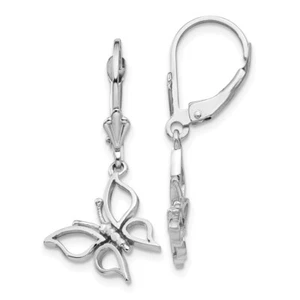 32mm 14K White Gold Polished Butterfly Leverback Earrings - Picture 1 of 5