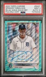 Spencer Torkelson 2022 Topps Chrome Aqua Wave Refractor RC AUTO 052/199 PSA 9 - Picture 1 of 2