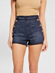 GUESS Women's Janae High Rise 3" Denim Sailor Shorts Dark Wash Blue Jean 29 - Picture 1 of 7