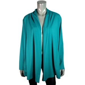 Susan Graver Artisan Top Übergröße 1X vorne offen Stretch Langarm Freizeit grün - Bild 1 von 5