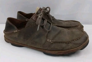 OluKai Ohana Lace Up Nubuck Brown Leather Loafer Shoes Mens Size 10 - Picture 1 of 13